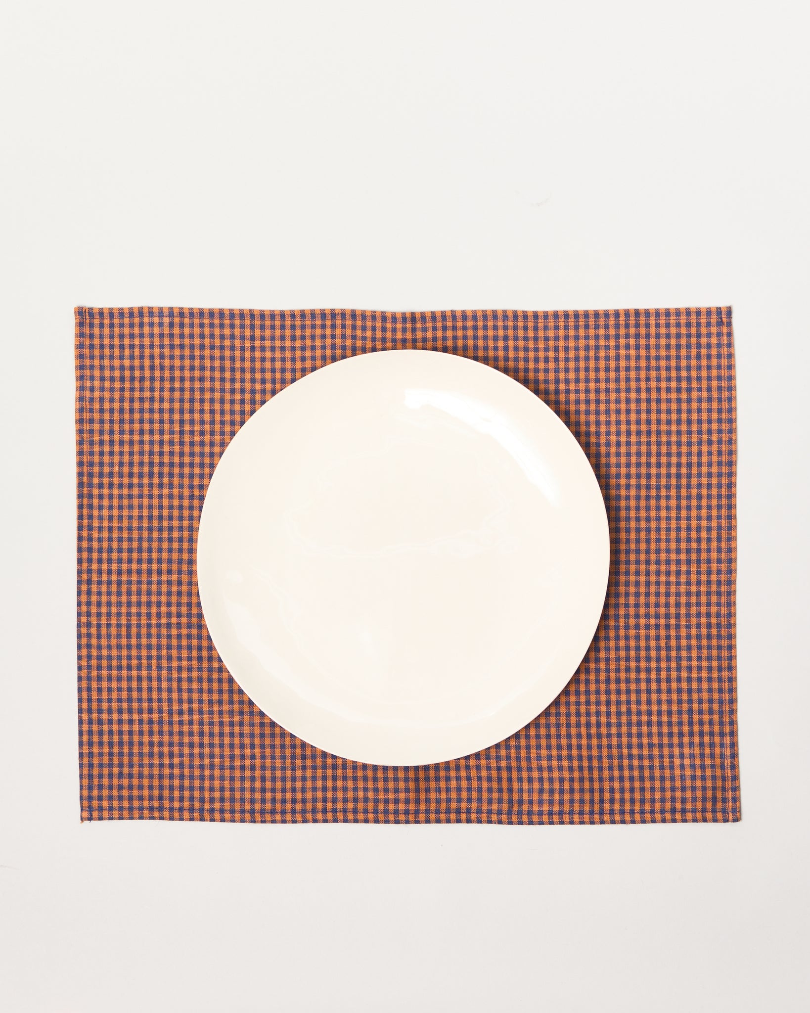 Linen Placemat in Blue and Orange Check, Set of 4